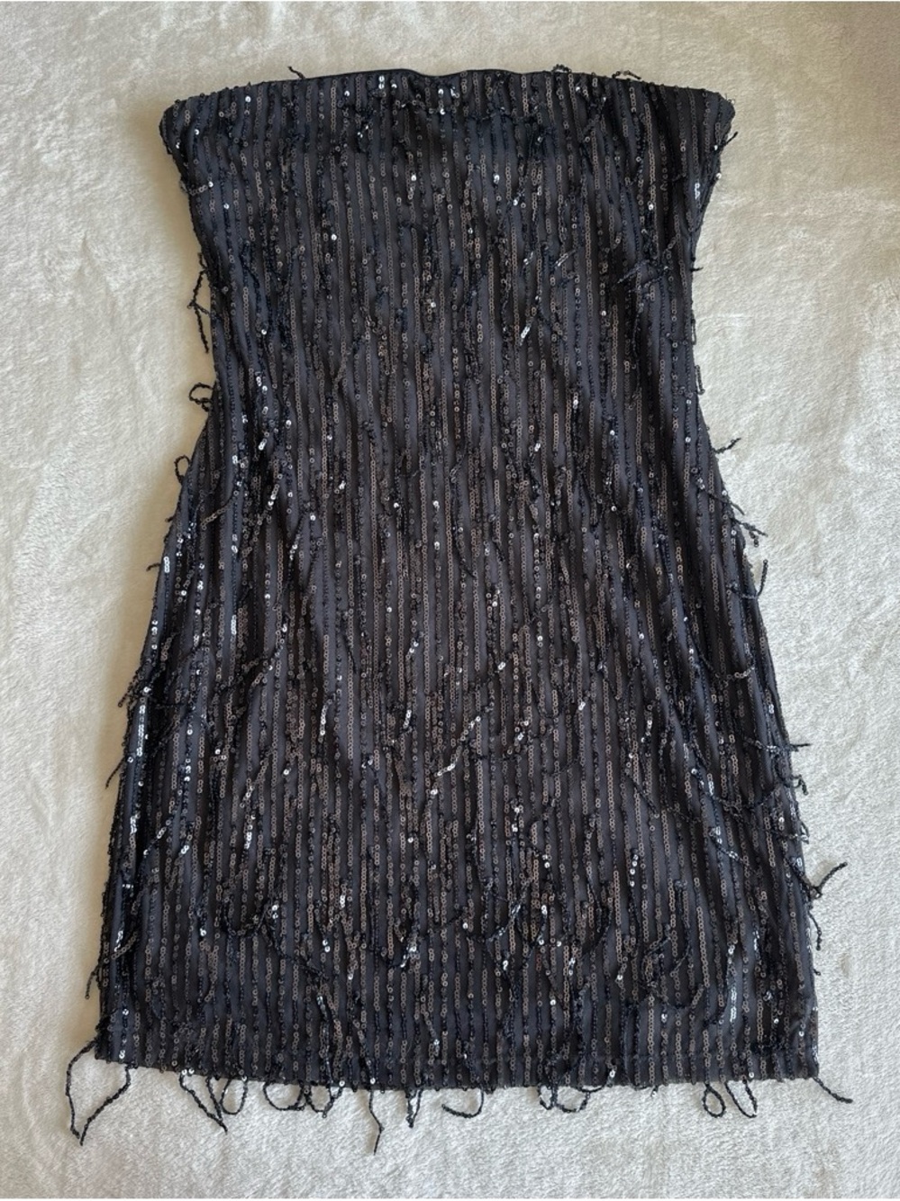 wild fable Black Strapless Sequin Fringe Mini Dress